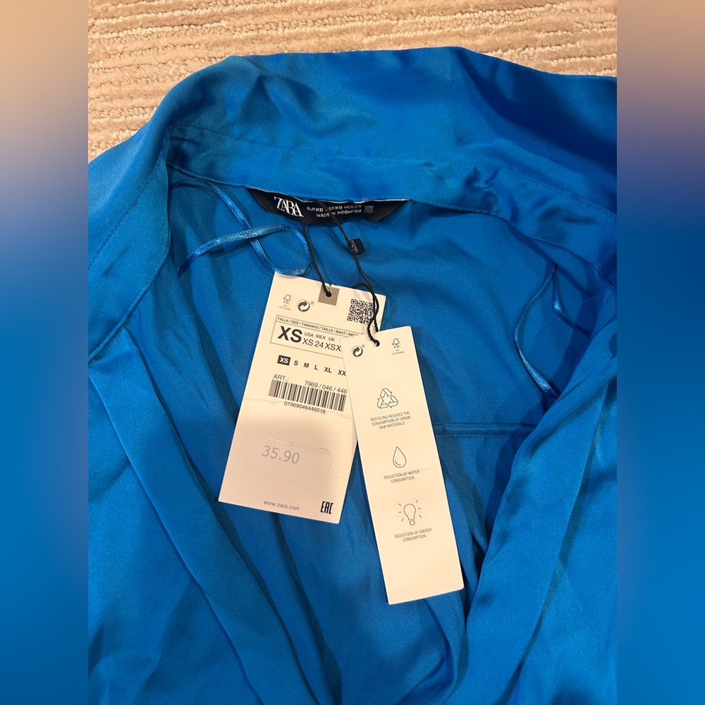 Zara Vibrant Blue Satin Shirt - Picture 2 of 2